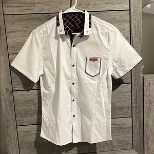 Stylish White Men's Shirt with Black Accents